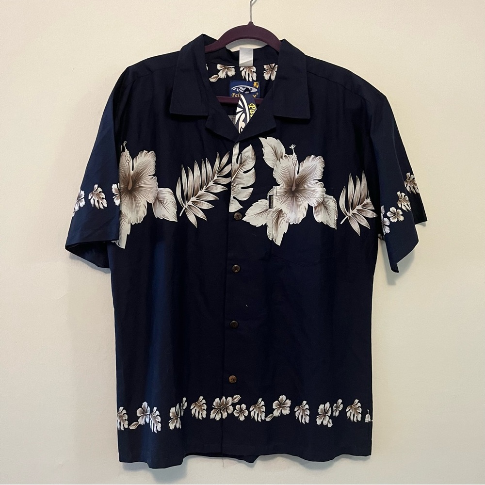 Palmwave Hawaiian Button Down Shirt New with Tags Navy/Cream Mens Large